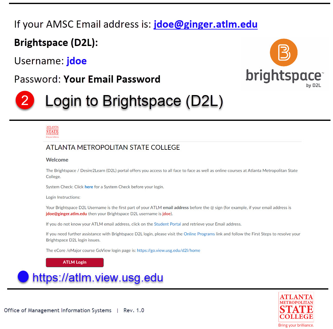 Screenshot showing the Brightspace D2L login page